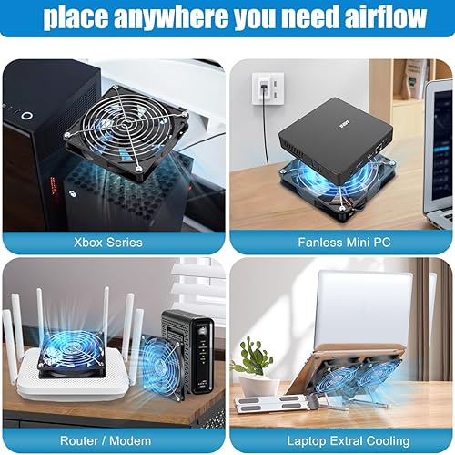 Vista 9 de GDSTIME Paquete de 2 ventiladores USB silenciosos de 1.575 pulgadas con 3 controles de velocidad, mini ventilador de carcasa de computadora sin