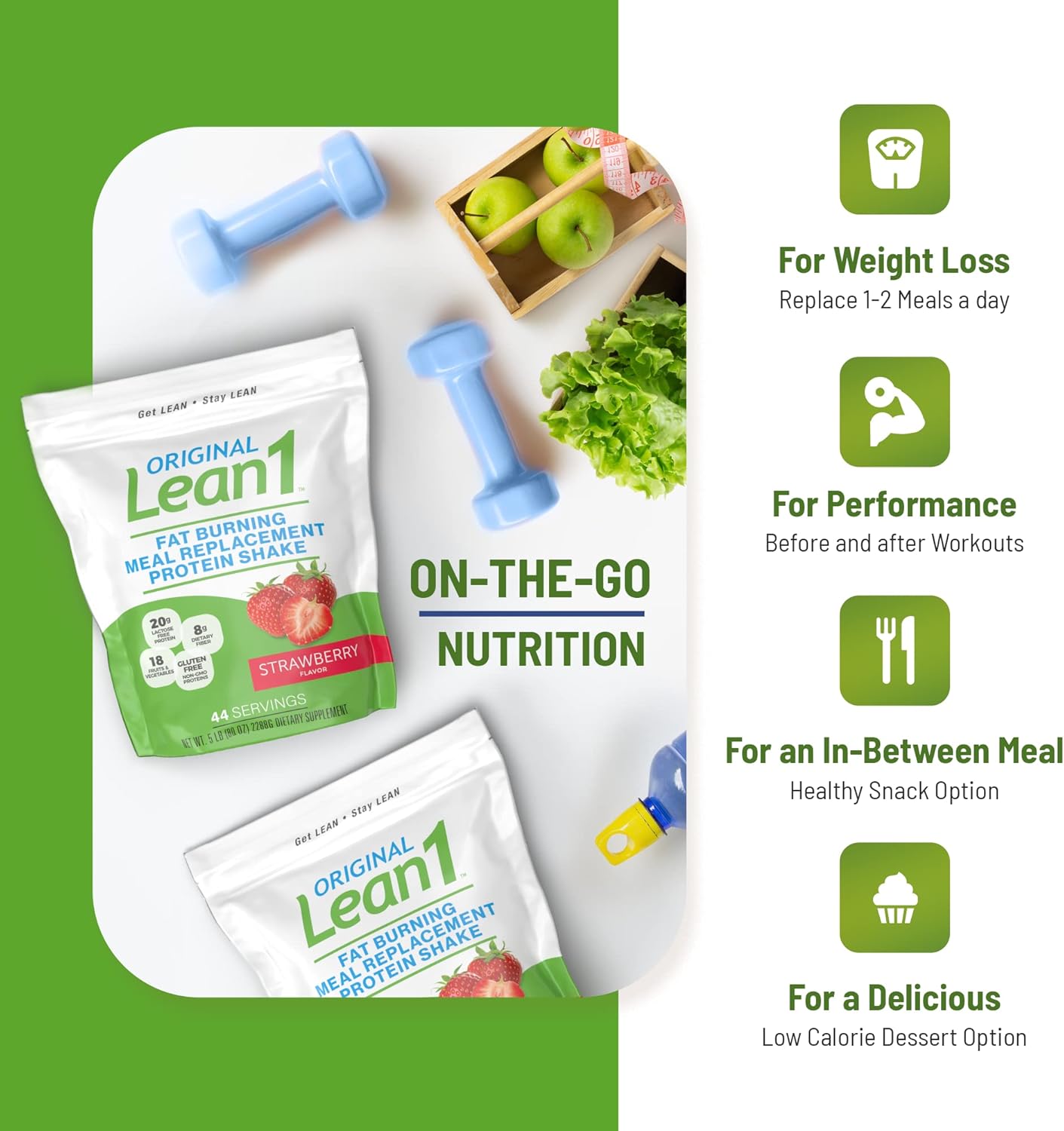 Lean1 Meal Replacement Protein Shake, Strawberry Flavor, 44 Servings in 5 Pound Bag