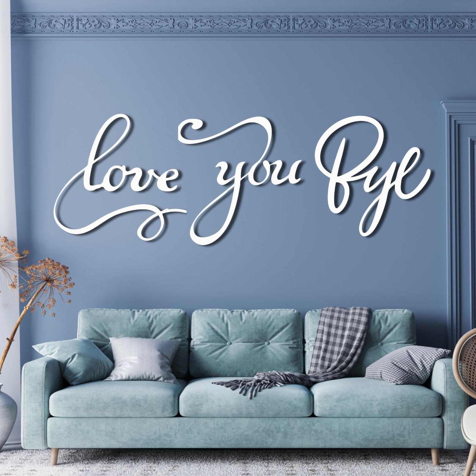 Schwarzes Metall-Wandbild „Love You Bye“, Metall-Liebeszeichen-Monogramm-Paar-Wandbild-Dekoration, Moderne Skulptur zur Dekoration von Wohnzimmer, Schlafzimmer, Flur und Wohnbereich (Weiß, 3
