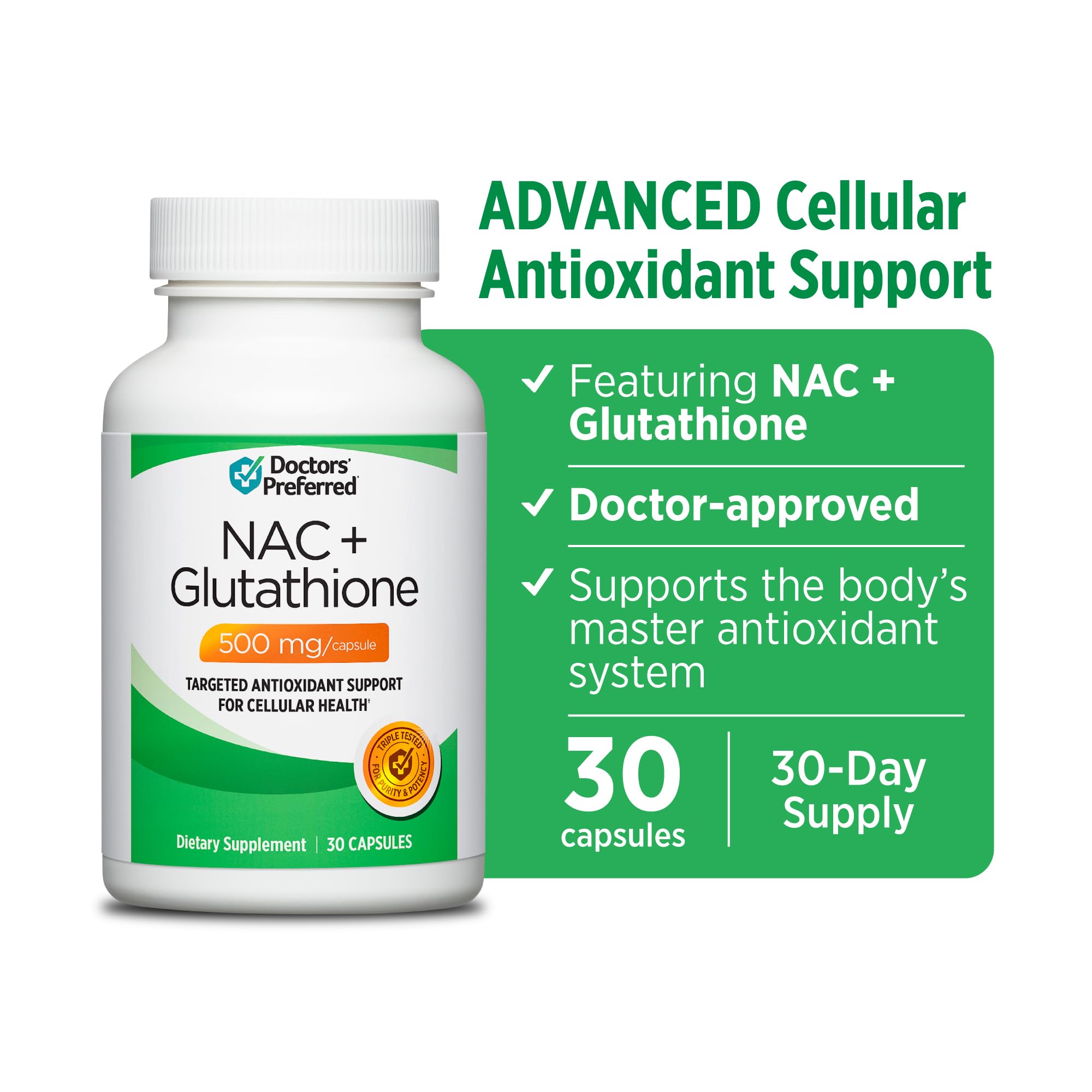 DOCTORS' PREFERRED NAC Supplement (N-Acetyl L-Cysteine) + Glutathione 30 ct — Amazon image 3