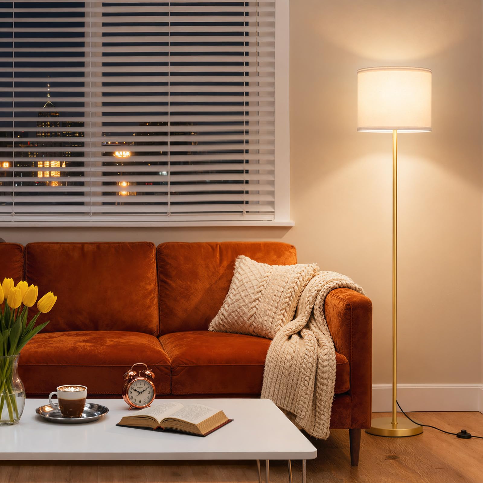 Goldene Stehlampe dimmbar mit Fernbedienung, 5-Stufen Lichtfarbe 3000-6000K