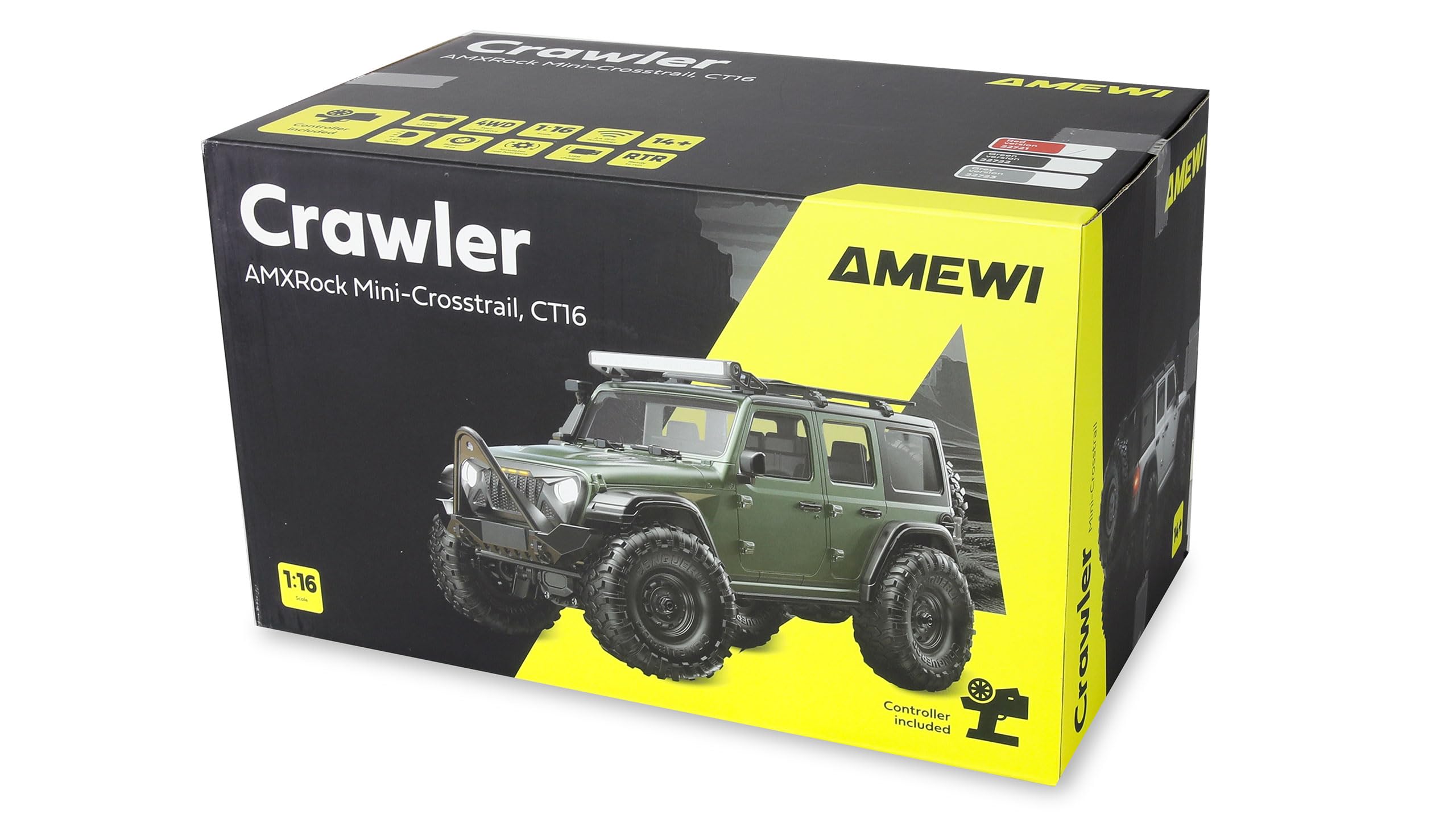 Amewi AMXRock Mini-Crosstrail Scale Crawler 4WD 1:16 RTR szary wraz z pilotem zdalnego sterowania, akumulatorem, kablem do ładowania