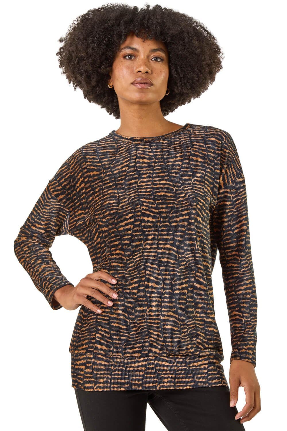 Roman Originals Blouson Top for Women UK Ladies Drop Shoulder Long Sleeve Jersey Stretchy Oversized Casual Office Jumper Soft Everyday Sweater Lounge Sweatshirt Blouses - Tan - Size 20