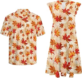 Matching Outfits for Couples Mens Beach Shirts Tiered Midi Dress Soft Casual Vacation Outfits