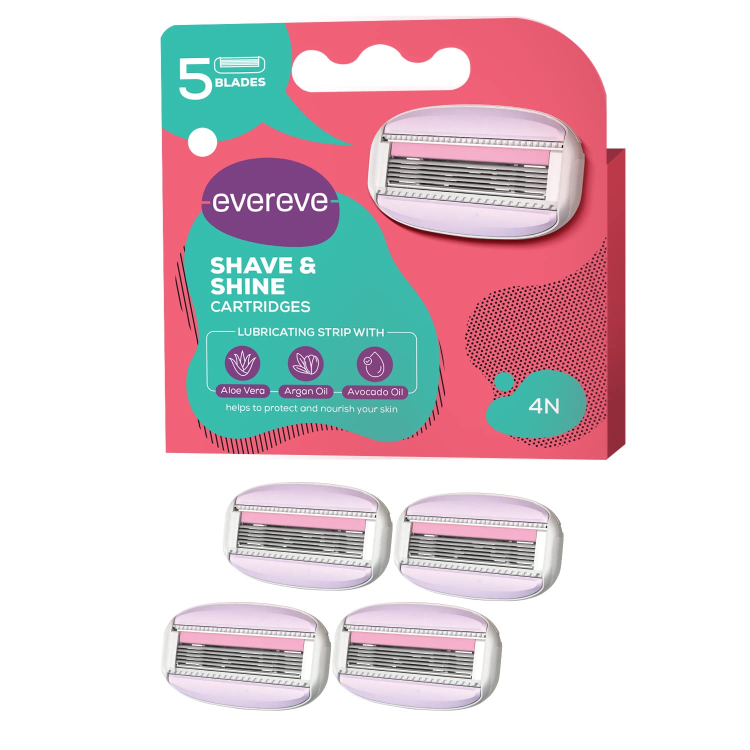 Evereve Shave & Shine Blades Refill Pack of 4, Cartridges of Razors for women, Quick & Easy hair removal with Aloe Vera, Argan Oil & Vitamin E, Pivoting head (B0BQHW8PW5) Amazon Price History, Amazon Price Tracker