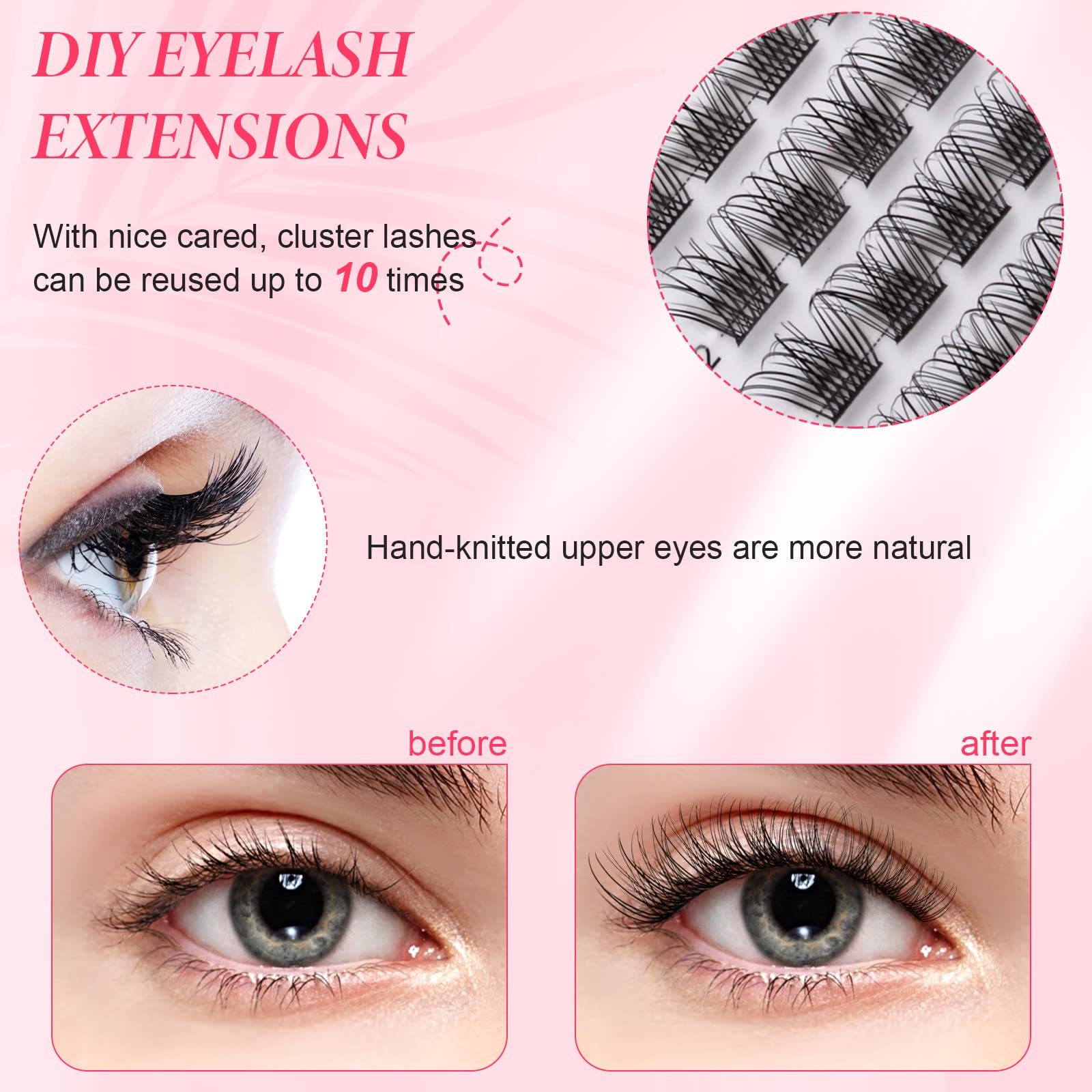 Lashes Cluster 72 Pcs Individual Lashes D Curl 8-16 mm Length, DIY Eyelash Extension False Lashes Soft Fluffy Cluster Eyelas (MIX-2) - Image 4