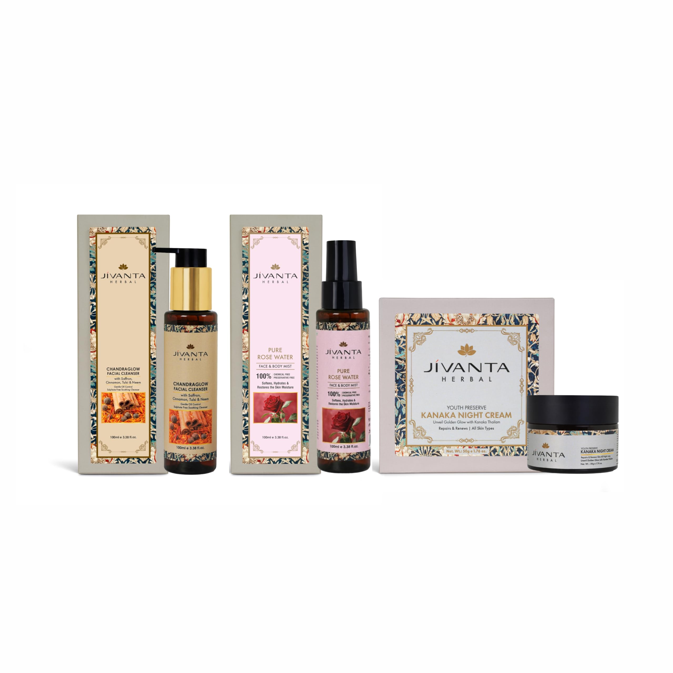 Chandraglow Facial Cleanser 100ml, Pure Rose Water 100ml & Kanaka Night Cream 50g Combo | Ayurvedic Face Care Set for Cleansing, Hydration & Overnight Skin Nourishment (Pack of 3)-image-10