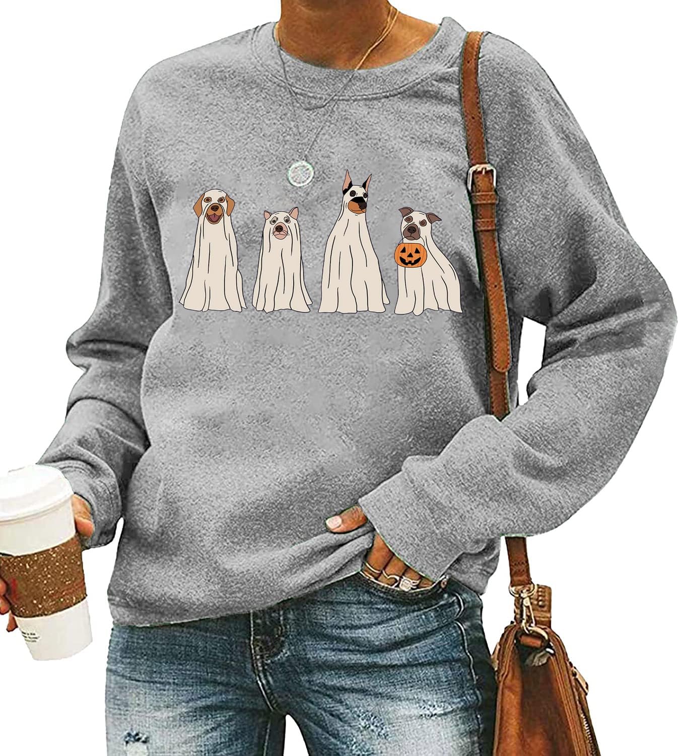 JBF Cloth Ghost Spooky Season Halloween Sweatshirts Women Cute Ghost Fall Embroidered Sweater Pullover Top