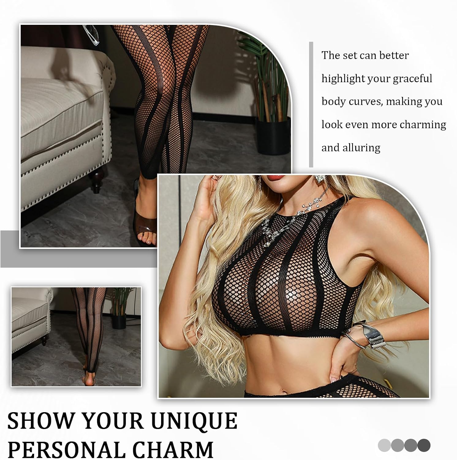 FRENZCOY Womens Fishnet Lingerie Set Mesh Bodysuit Stripper Outfit