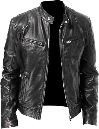 Jnriver Motorcycle Black Leather Jacket Men - Vintage Biker Cafe Racer Real Lambskin Black Mens Motorcycle Jackets