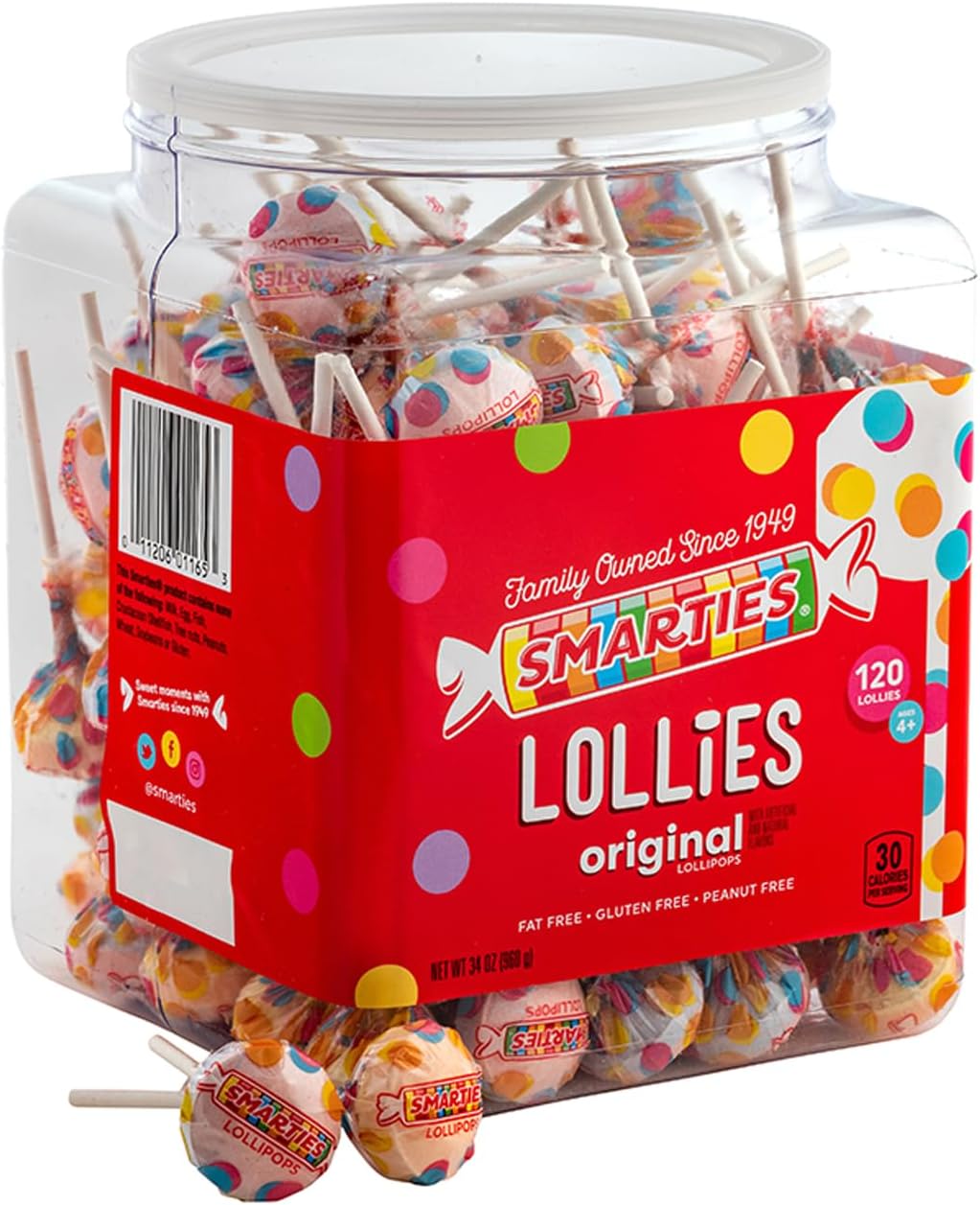 Lollies - Gluten Free, Peanut Free, Fat Free Assorted Fruity Flavors Lollipops - Low Calorie Perfect for Birthdays, Parties - Made by US Candy Company Since 1949 - 34 oz 120 Count (Pack of 1)