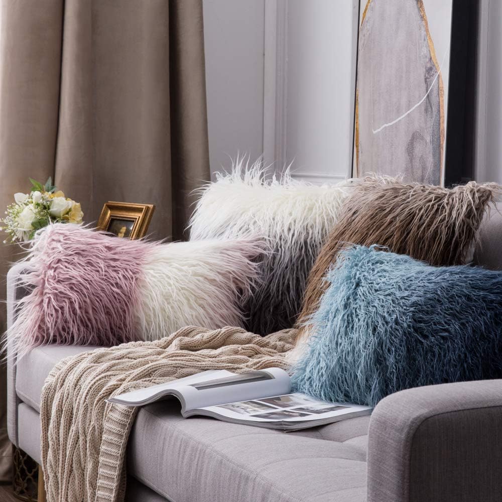 MIULEE Pack of 2 Decorative Throw Pillow Covers Gradient Ombre Plush Faux Fur Luxury Deluxe Fluffy Super Soft Cushion Case Pillowcase Sham for Couch Sofa Car Bedroom 20x20 Inch Gradient Grey