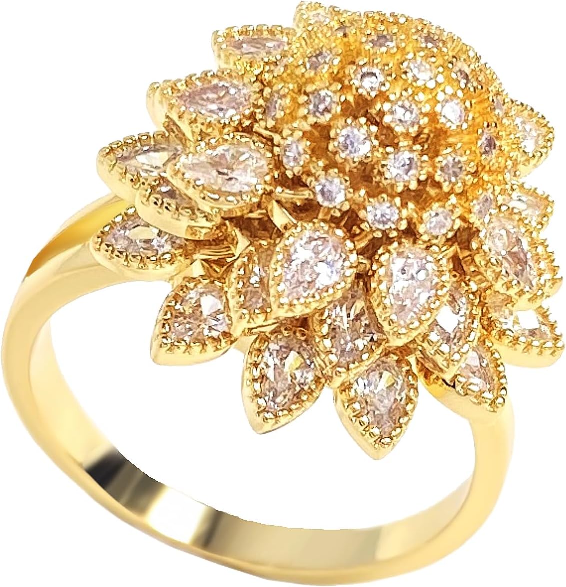 Aura & Irena 18K Gold/Platinum Plated Wide Band Rings for Women - Adjustable Thick Statement Rings with Cubic Zirconia, Non-Tarnish Cocktail Rings, Valentine's Day gifts