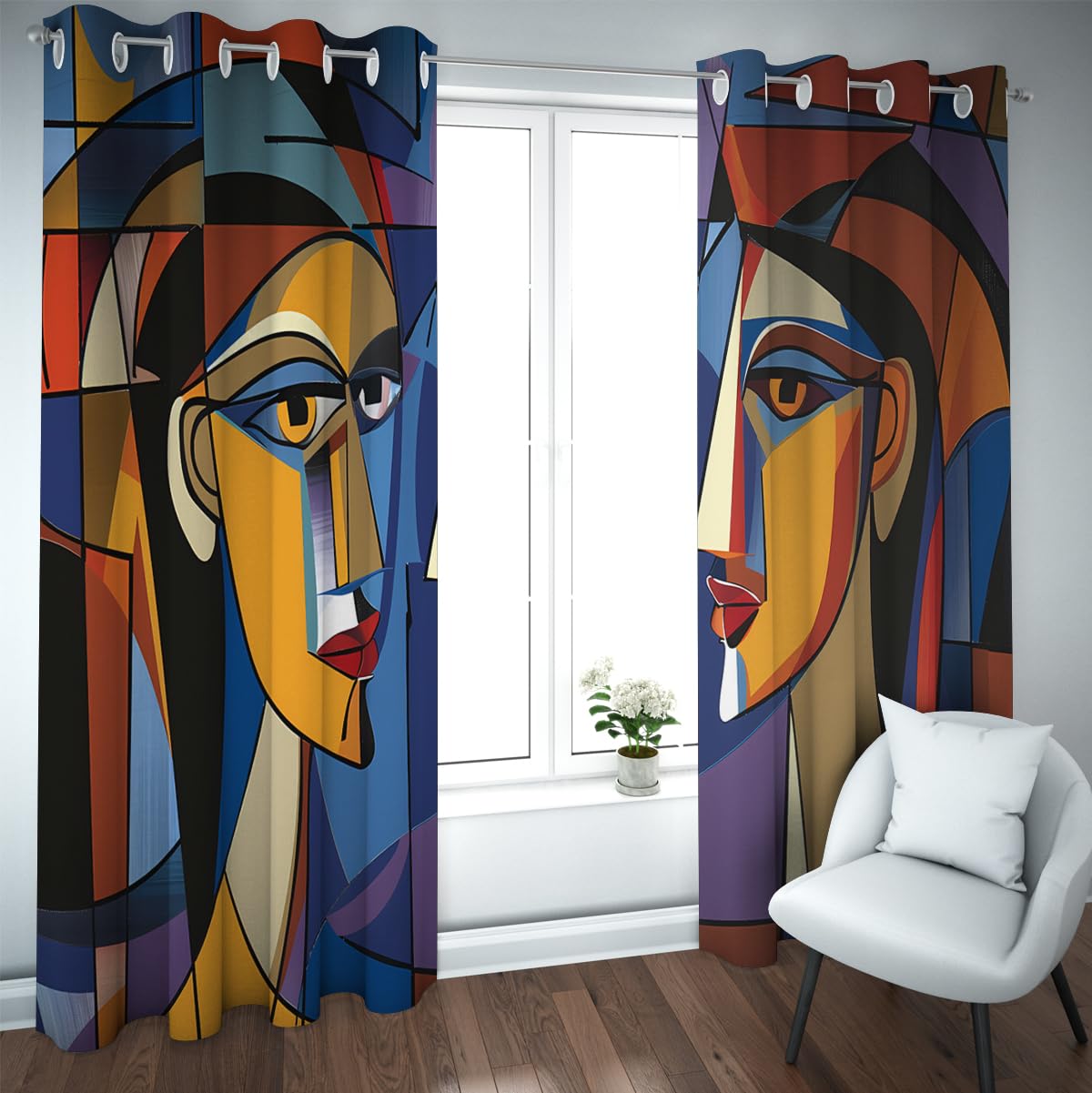 Rideaux occultants salon moderne motif portrait abstrait 2x140x214