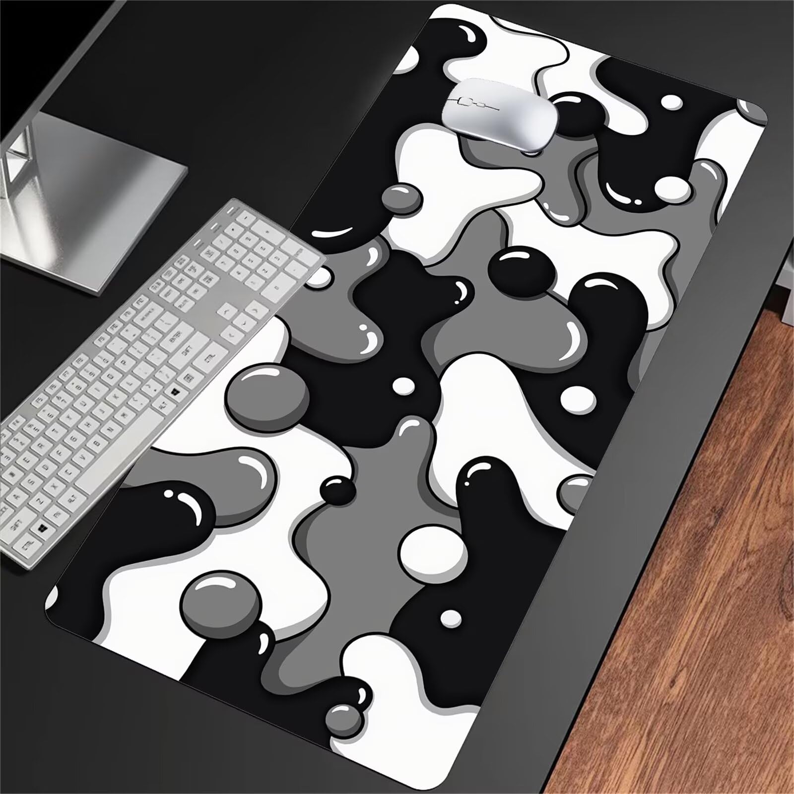 Gamingowa podkładka pod mysz, duża, 1200 x 600 x 2 mm, szara, czarno-biała, XXL z antypoślizgową podstawą, nadaje się do prania, do domu, biura, dla graczy
