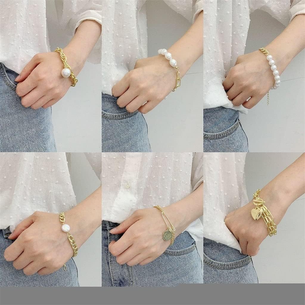 CFWSHJ Pulsera de Jade Pulsera de Perlas Multicapa de Oro Colgante de Mujer Colgante Pulsera de Cadena Gruesa Joyería