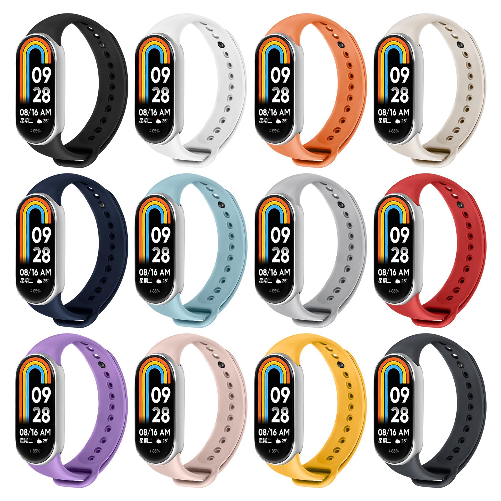 Ainiv Silicone Strap Compatible with Xiaomi Mi Band 8/9/10, 12pcs Silicone Sport Band Straps for xiaomi smart band 8/9/10, Adjustable Replacement Wristband for Women Men(Set2)
