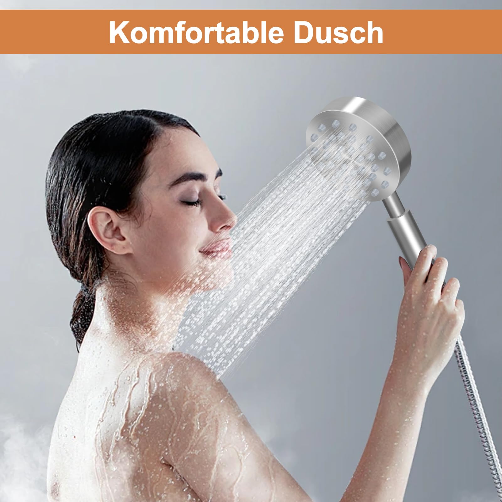 Soffione doccia in acciaio inox con tubo, doccetta in metallo, doccetta ad alta pressione, per risparmiare acqua, soffione doccia a pioggia con ugello forte per bagno, spa, pulizia vasca, spazzolata