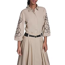 Karl Lagerfeld Women's Puff Sleeve Blouse with Floral Embroidery Detail