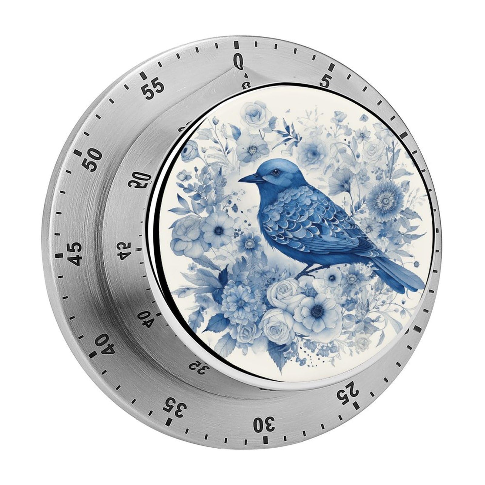 Bluebird and Flowers Kitchen Timer for Cooking Chef Cooking Magnetic Timer Loud Alarm Mechanical Desk Stainless Countdown Reminder