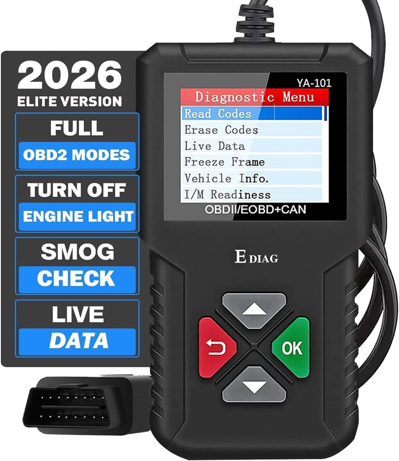 2023 Ver. OBD2 Scanner YA-101 Auto Code Reader for Check Engine Light,O2 Sensor,EVAP Test,On-Board Monitor Test,Smog Check,OBD2 Diagnostic Scan Tool for All OBD2 Cars Since 1996-Upgrade Version