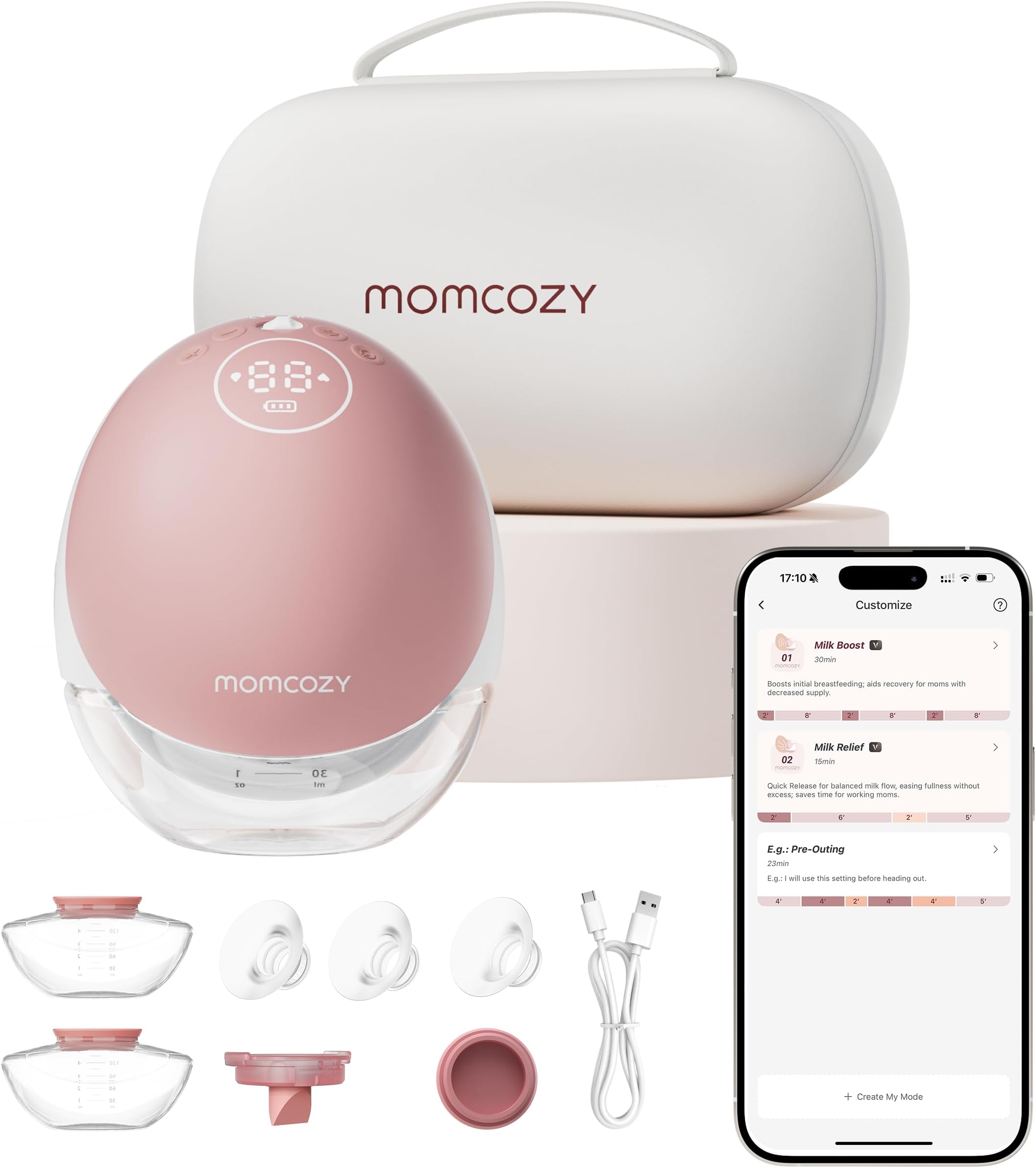 Momcozy Breast Pump BP223,with DoubleFit Flange for Breastfeeding Moms,Red Double 1 Count