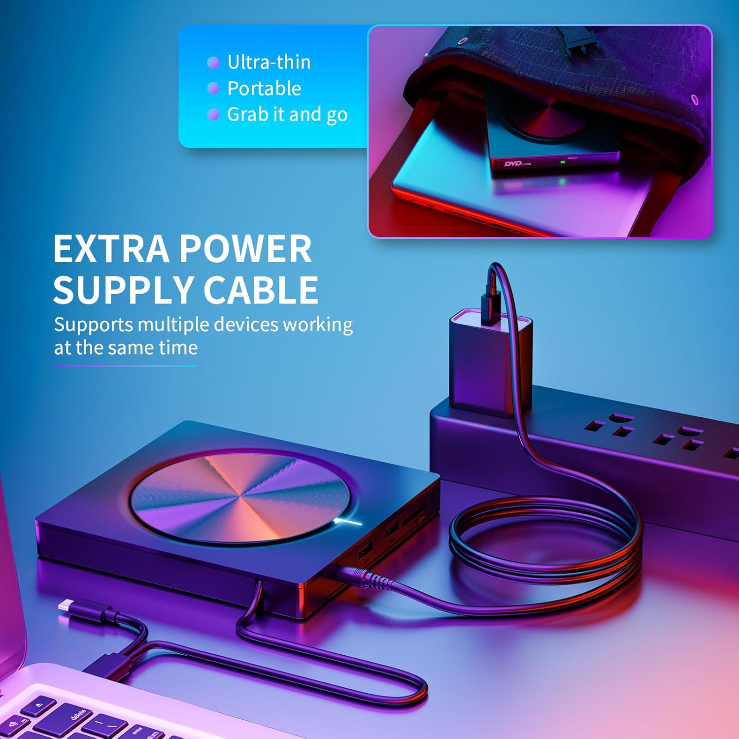 External CD/DVD Drive,DVD Player for Laptop,6 in 1 Portable DVD Reader Writer ROM Drive,USB CD Burner External Disk Drive Compatible with Laptop Desktop Mac,Windows 11/10/8/7 Linux OS