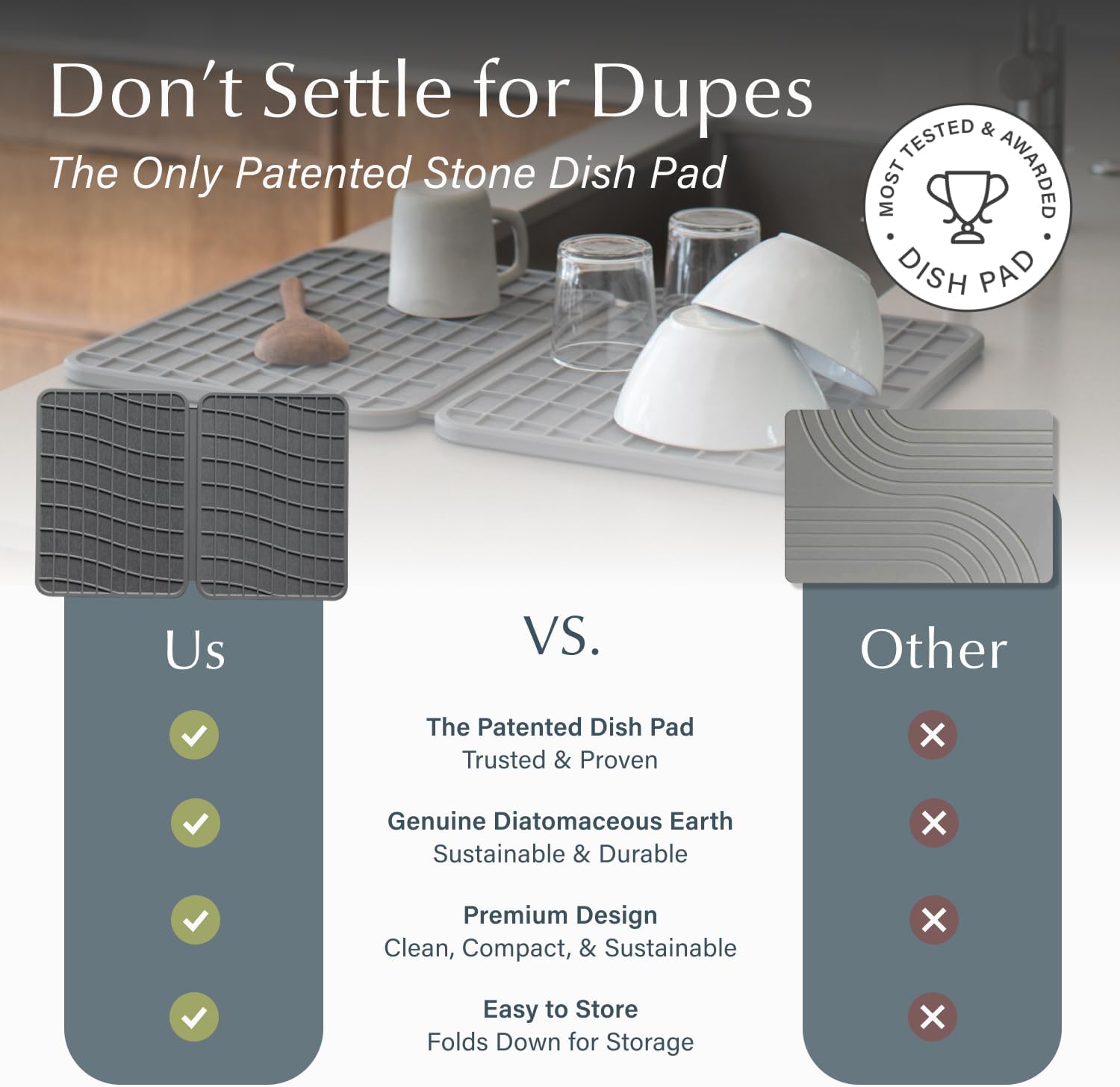 24.6 x 16.5 Dorai Home Dish Pad - Diatomaceous Earth Stone Drying Mat for Kitchen Counter - Quick Drying -Stone Dish Drying Mat for Kitchen - (24.6 x 16.5)