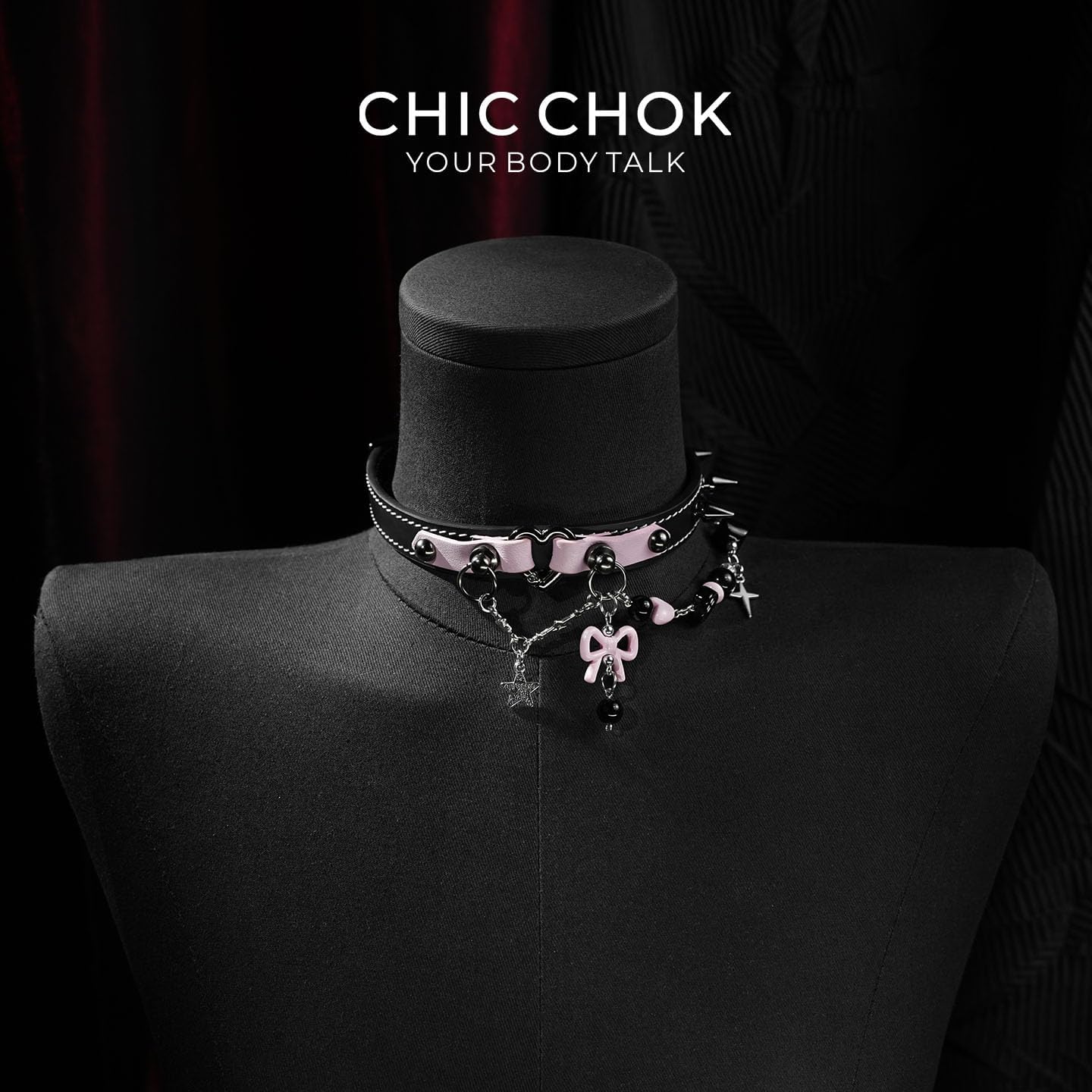 Handmade Genuine Leather Spiked Choker Necklace Black Pink Layered Heart Bow Collar Jewelry Gift for Women - Image 8