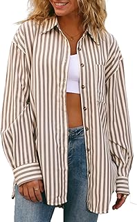 Womens Striped Button Down Shirt Casual Long Sleeve Blouse Top