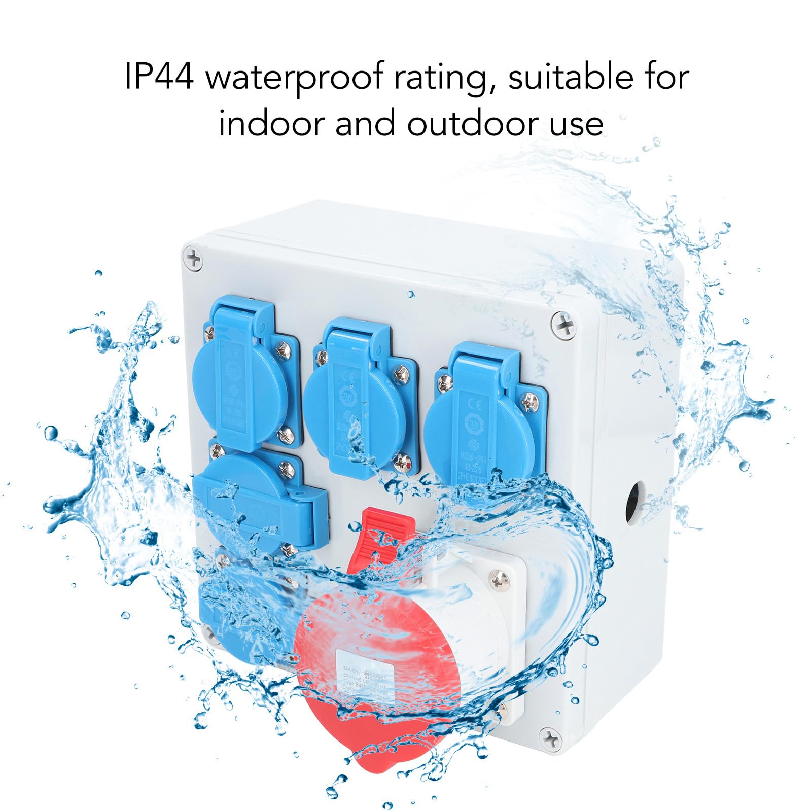 Fafeicy Enchufe Industrial de la UE, Caja de Enchufe Industrial ABS Resistente, Grado Impermeable IP44, con 5 Enchufes Europeos para una Solución de Energía Versátil