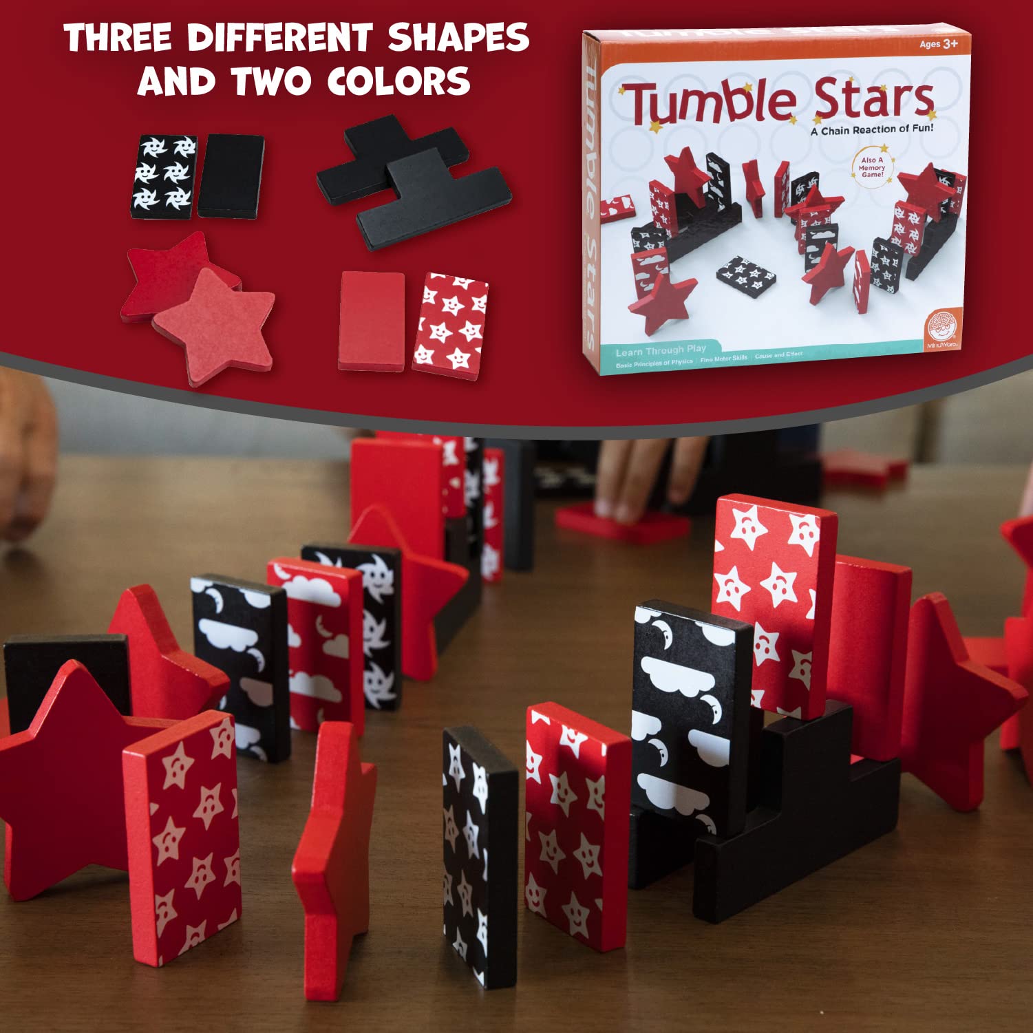 Amazon.com: MindWare Tumble Stars 多米諾骨牌兒童遊戲| 適合3 歲及以上兒童的趣味遊戲: 玩具和遊戲