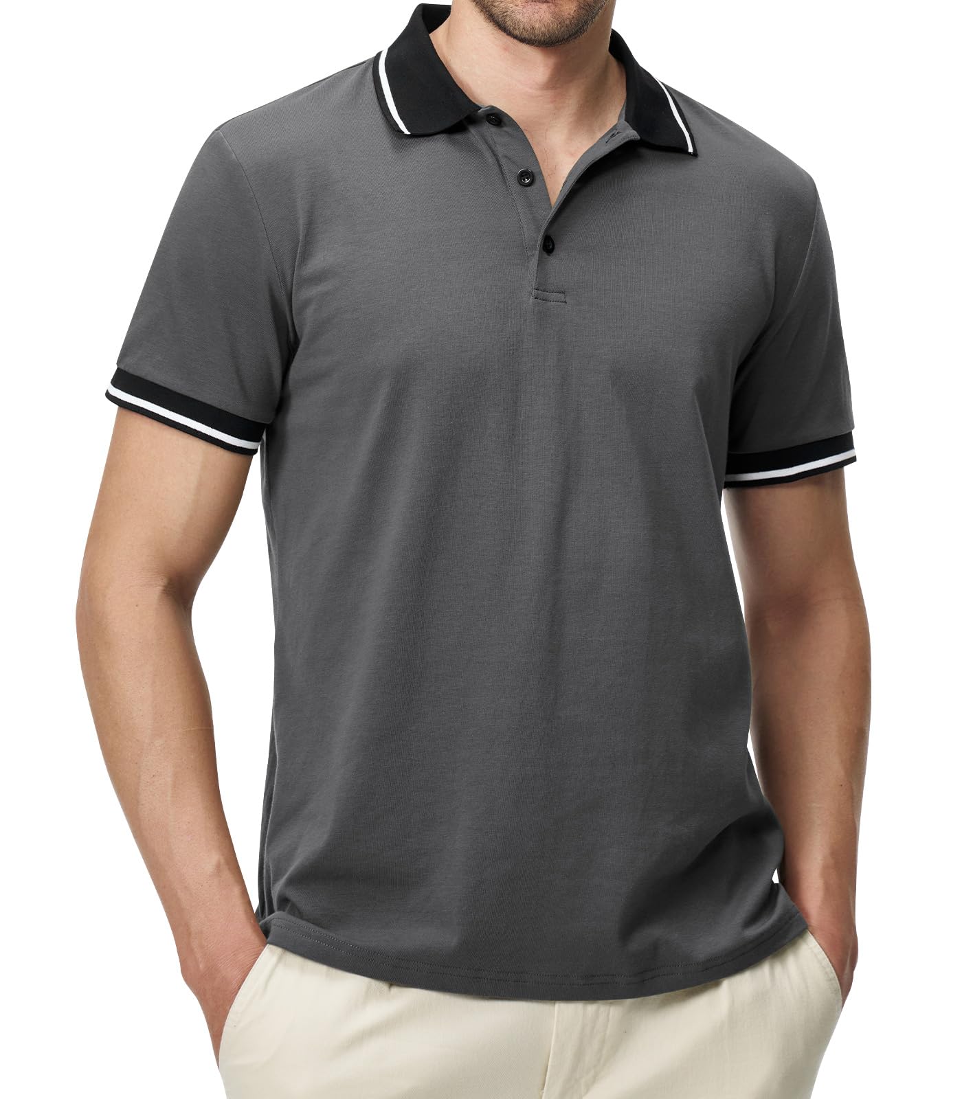 Homme Polo Manches Courtes Couleur de Contraste Polo Shirts Golf Polo T-Shirt Été Regular Fit M-4XL