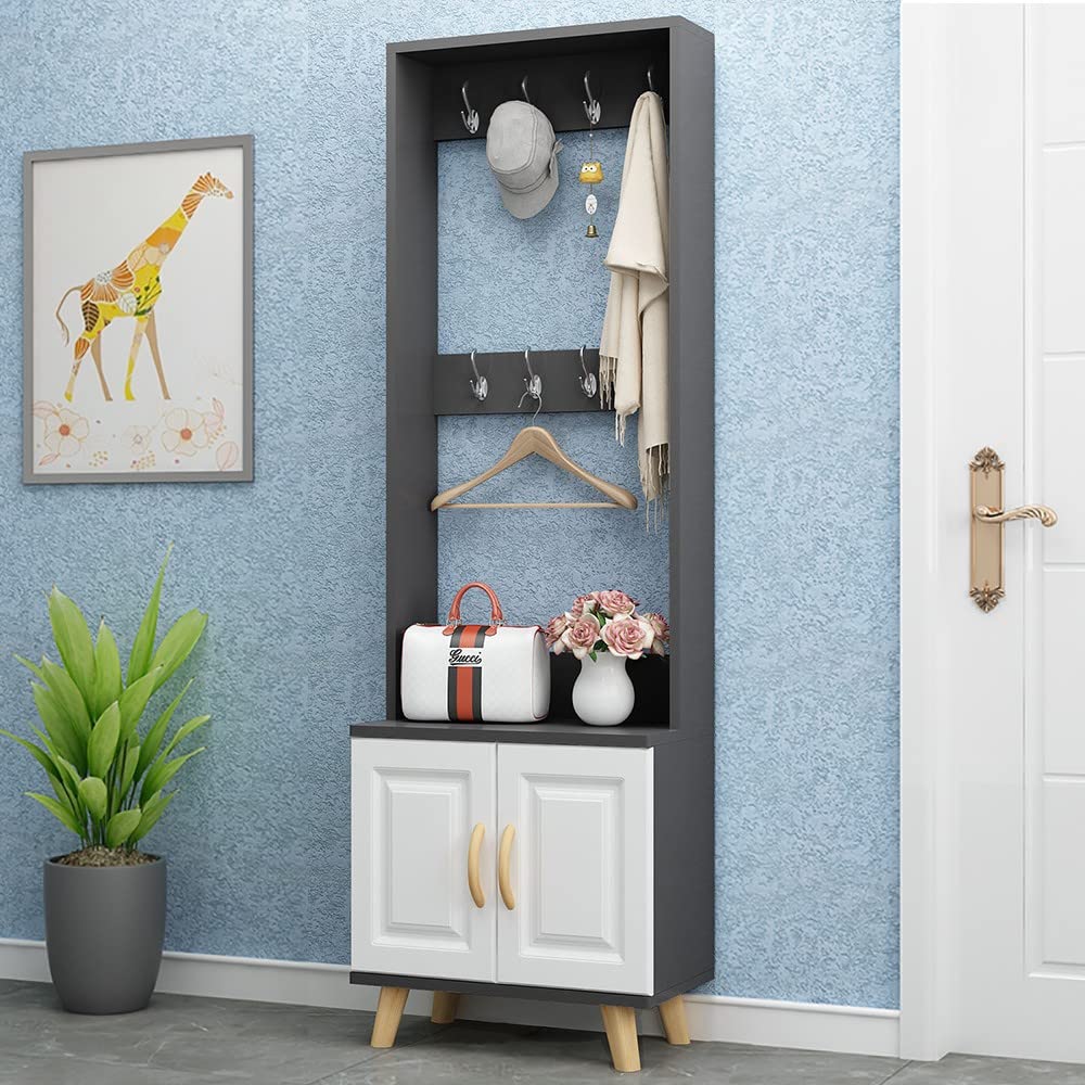 Perchero resistente 3 en 1 con banco de zapatos y estante de almacenamiento, organizador de entrada para sala de estar y pasillo, 80 x 32 x 176 cm (negro)