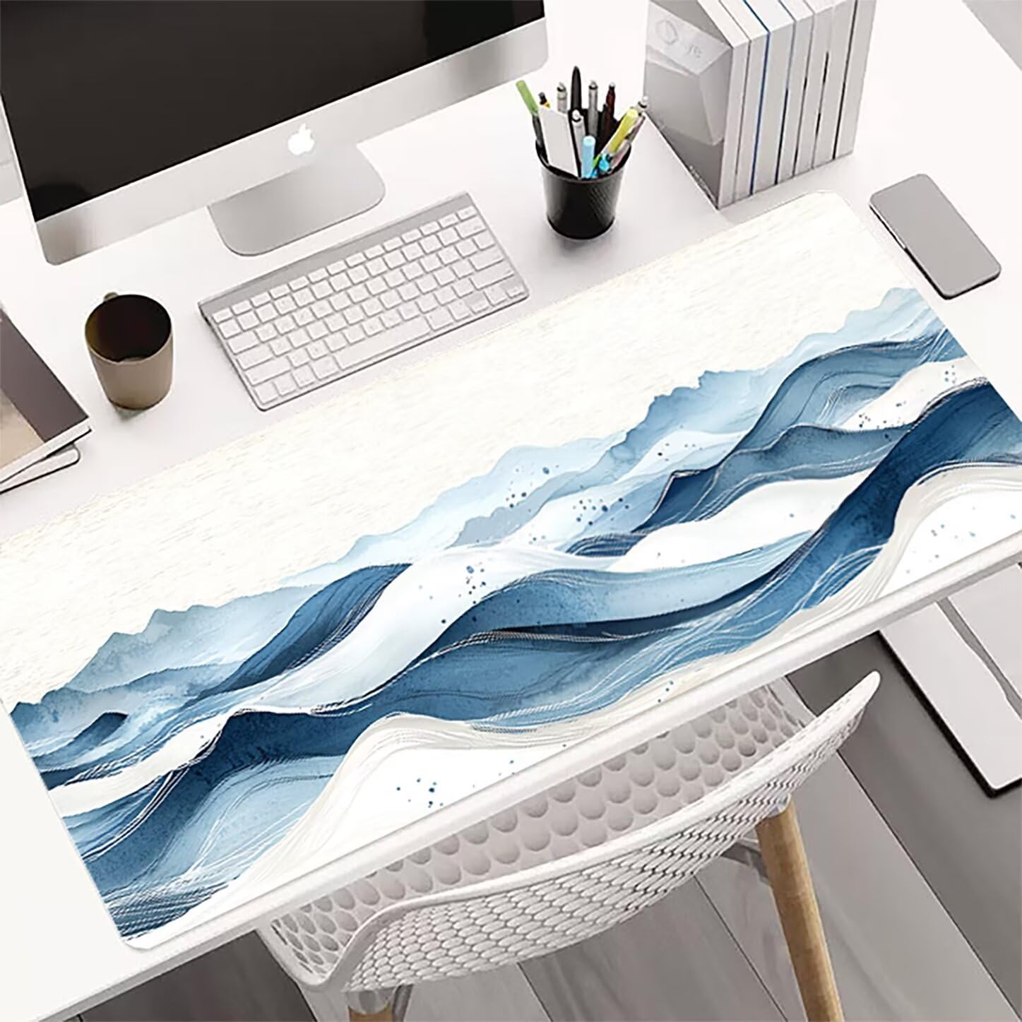 Lpfieonn Einfach Großes Schreibtischunterlage, XXL Schreibtischunterlagen, Weiß XXL Wasserdicht Gaming Mousepad mit Vernähter Rand und Rutschfeste Gummibasis, für Laptop/Hause/Büro 120x60cm PF-2243
