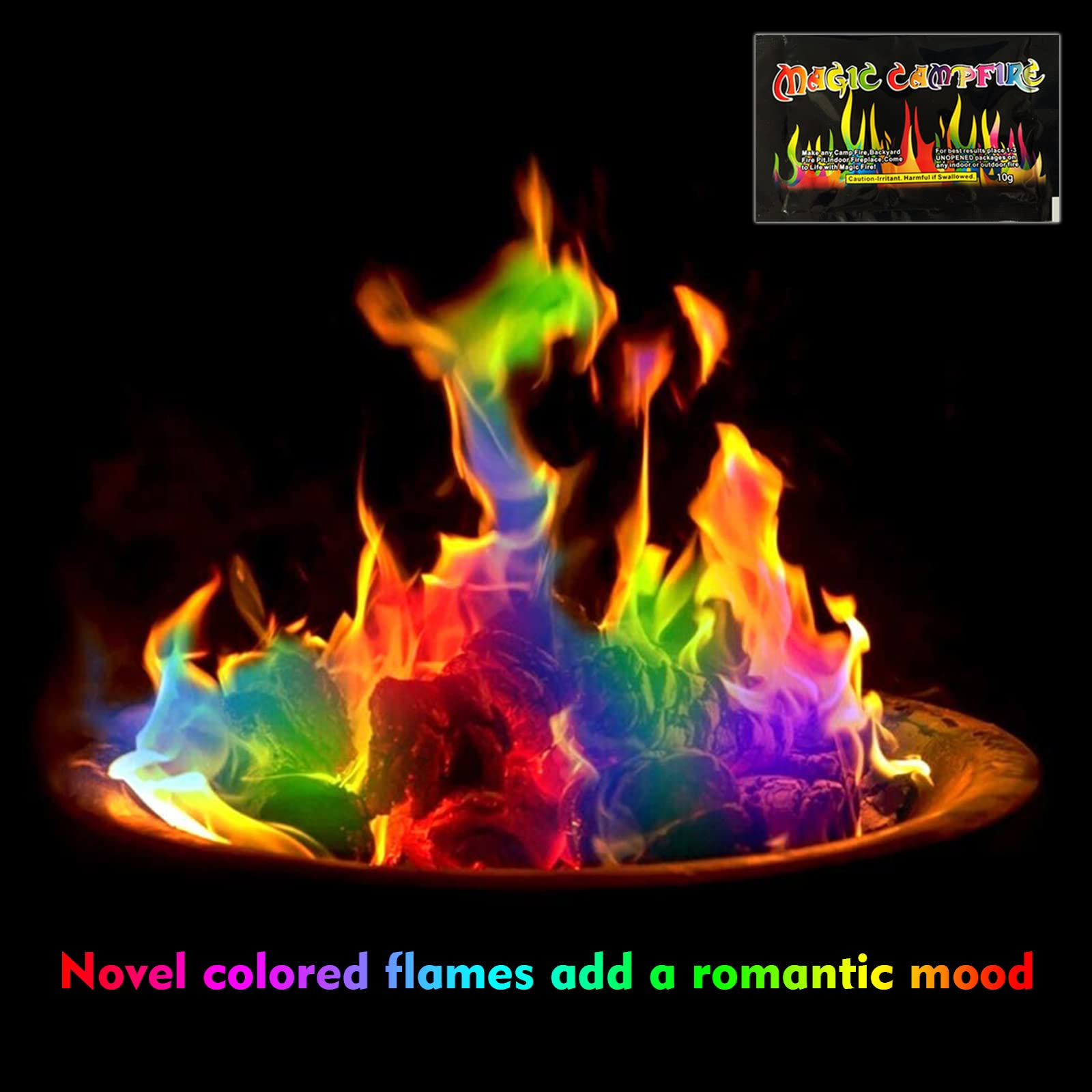 20 Stück Feuerzauber Pulver, Magic Fire, Pulver für Buntes Feuer, Magical Flames für Outdoor-Events, Halloween und Weihnachten, Feuerstellen, Kamine