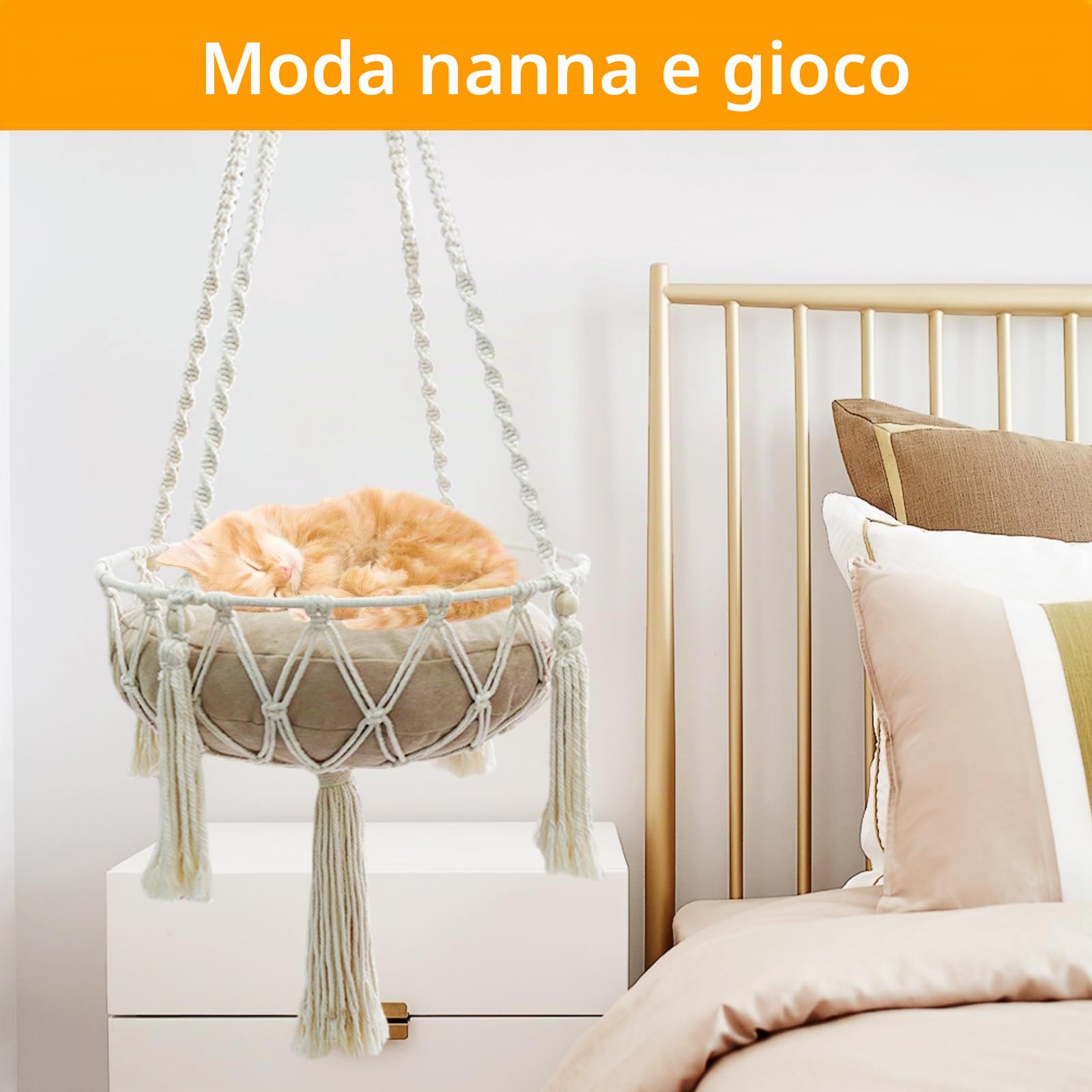 Amaca per gatti in macramè, lettino per gatti oscillante, lavorato a mano