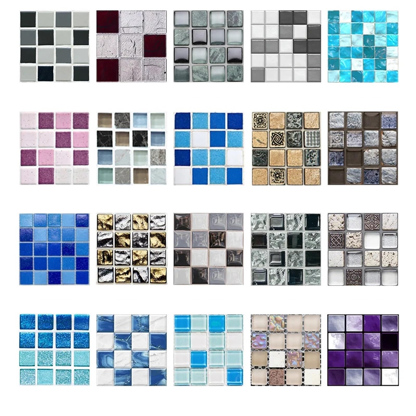 Szklane mozaiki lustrzane, Miniaturowe płytki mozaikowe 10 szt. Naklejki na płytki mozaikowe Kryształowe samoprzylepne naklejki ścienne do kuchni Salon Łazienka Dekoracja PVC(Color 14,15X15cmX10pcs)