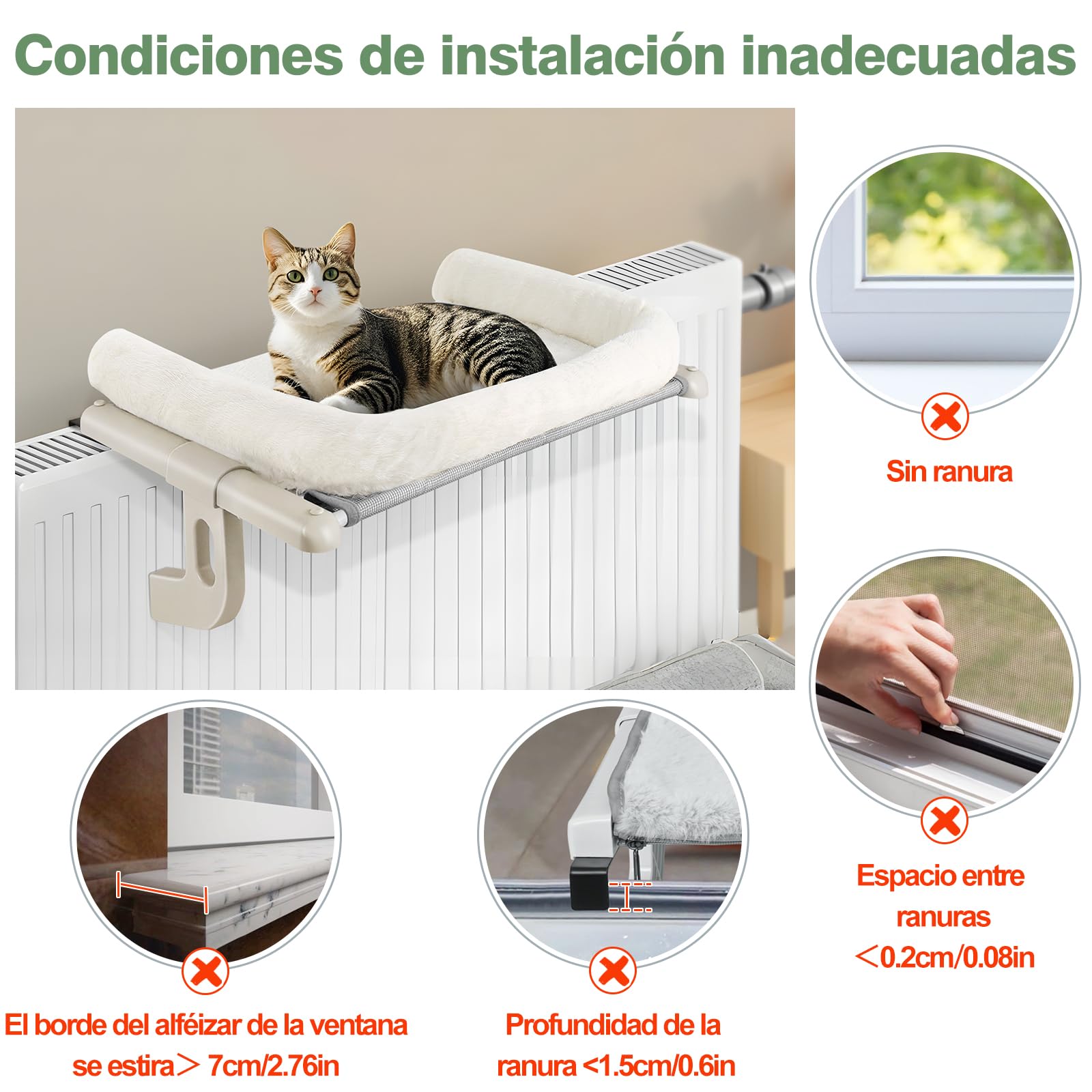 GUUSII HOME Hamaca Cama Gato Ventana para Amaca Camita Gatos Colgante de Interior Grande Ajustable Fácil de Montar y Mover Durable Sin Taladro Sin Succión 56 * 38cm Soporta hasta 18kg(Blanco,S)