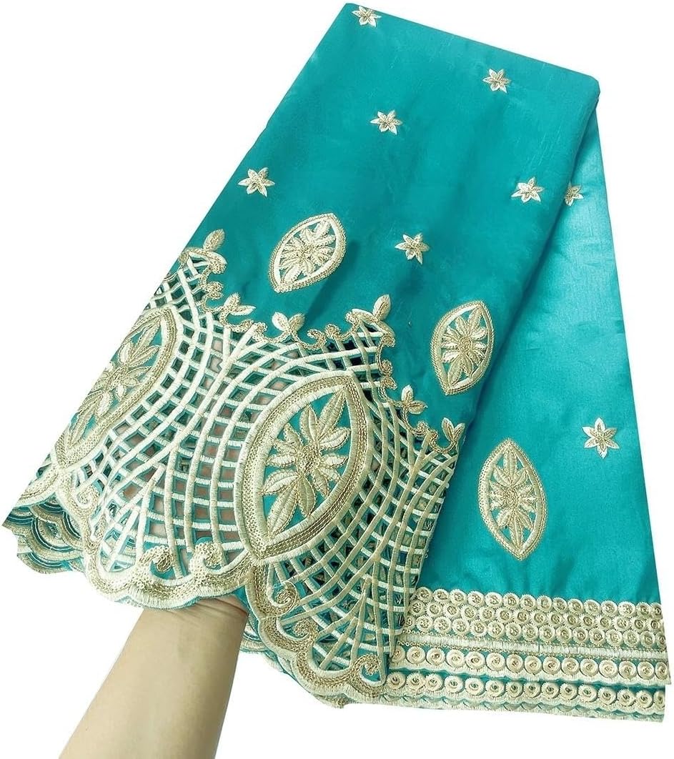 George Lace Fabric Sequin Lace Fabric Cut-Out African Nigerian Embroidery Mesh Bridal Fabric 5 Yards (Teal)