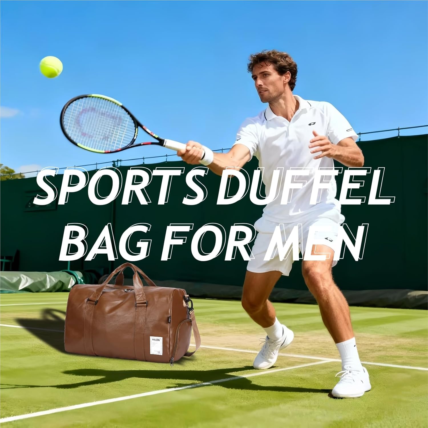 Leather Travel Bag with Shoes Compartment & Wet Pocket, Sports Gym Tote Bag Travel Duffel for Men & Women, Overnight Weekender Bag Waterproof Leather Large Carry On Bag - Image 3