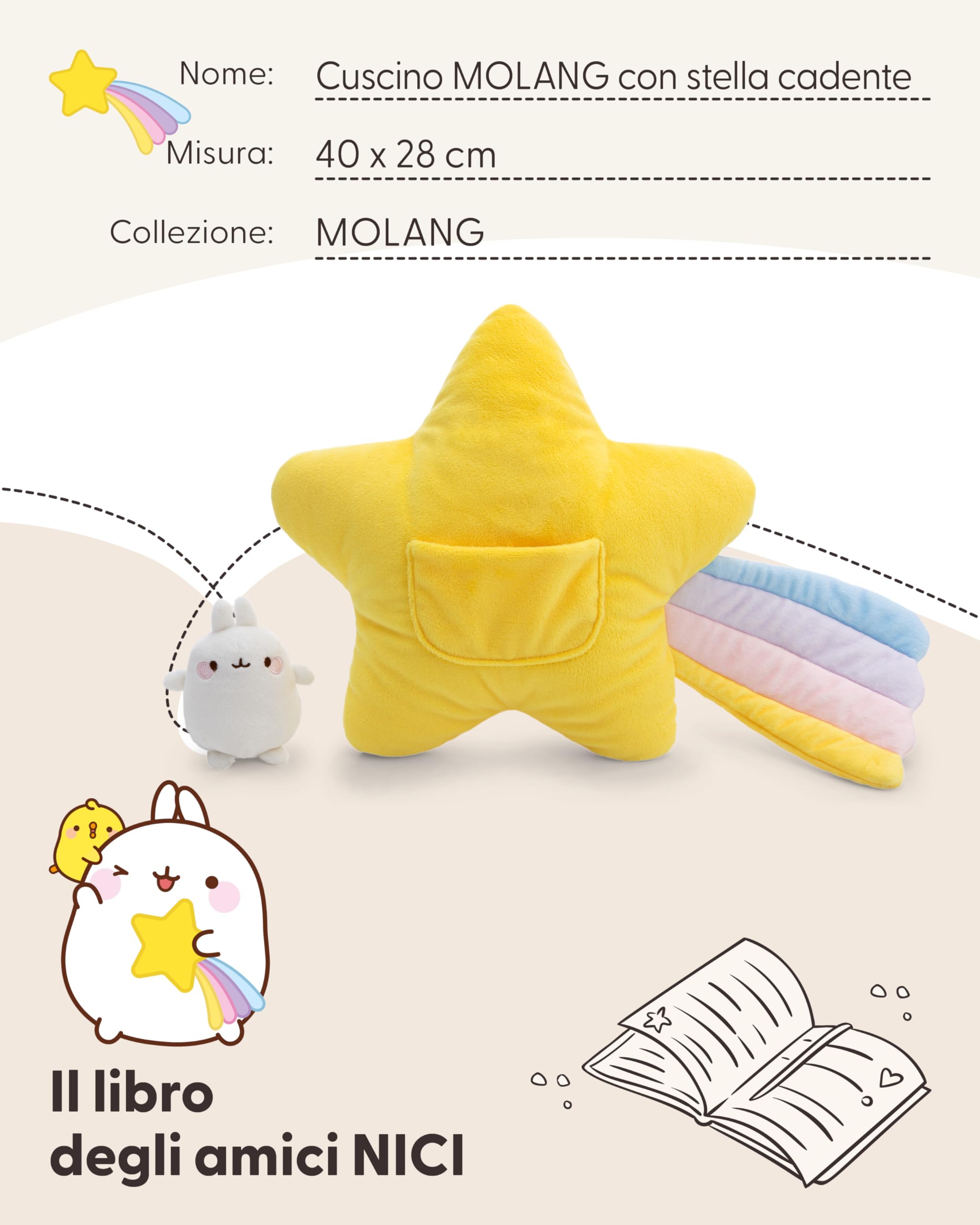 NICI Cuscino in Peluche a Forma di Stella cadente, Morbido e Ideale per Le Coccole di Bambini e Adulti, per casa, Asilo o in Viaggio, 40 x 28 cm, Giallo – 62222