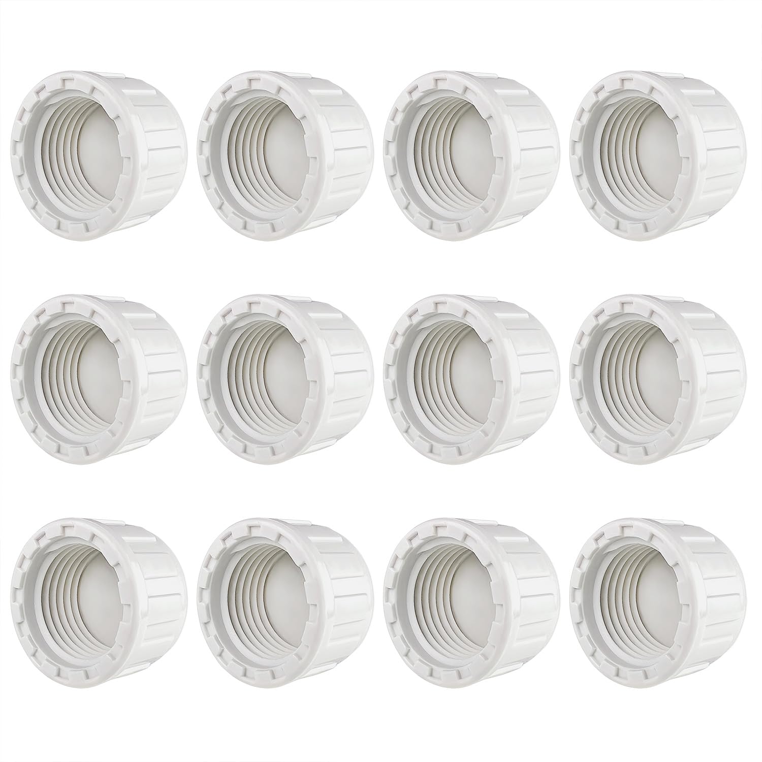 Photo 1 of 12PCS 1/2" PVC Sprinkler Cap, End Female Thread Pipe Plug Adapter for Irrigation, DIY Projects,Sprinkler Head Cap, Water Line, Plumbing Repair, Compatible with Rainbird Systems(1/2" BSPT Thread)