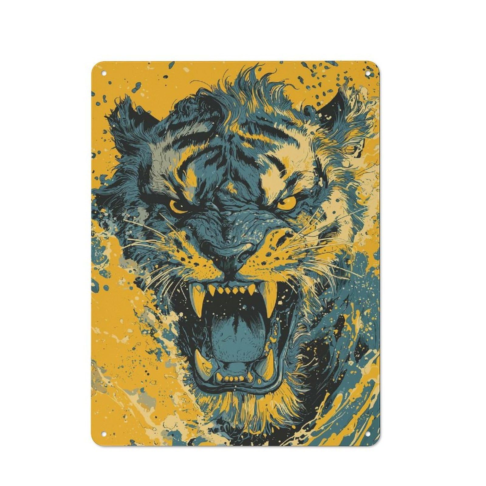 Junmoney Style Tiger Roar Vintage Printed Metal Sign 40X30cm For Living Room Wall, For Vintage Wall Decor Fans, For Themed Room Decoration