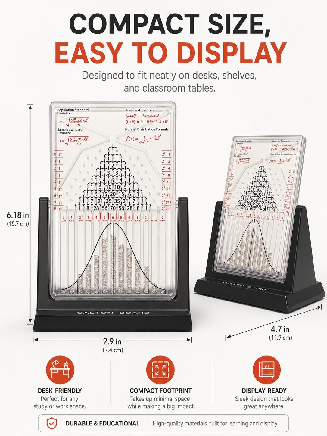 Galton Board | Probability & Statistics STEM Learning Kit for Physics Classrooms | Hands-On Math Teaching Aid with 2800 Steel Beads | Teacher & Homeschool Resource (Gold Beads)