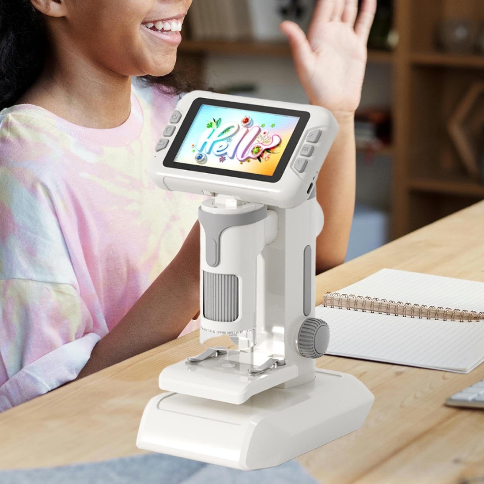 Microscopio Didattico per Bambini con Ingrandimento da 100x a 1600x. Giocattolo Scientifico per Bambini. Ideale per Studenti E Come Regalo di Complean, Grigio