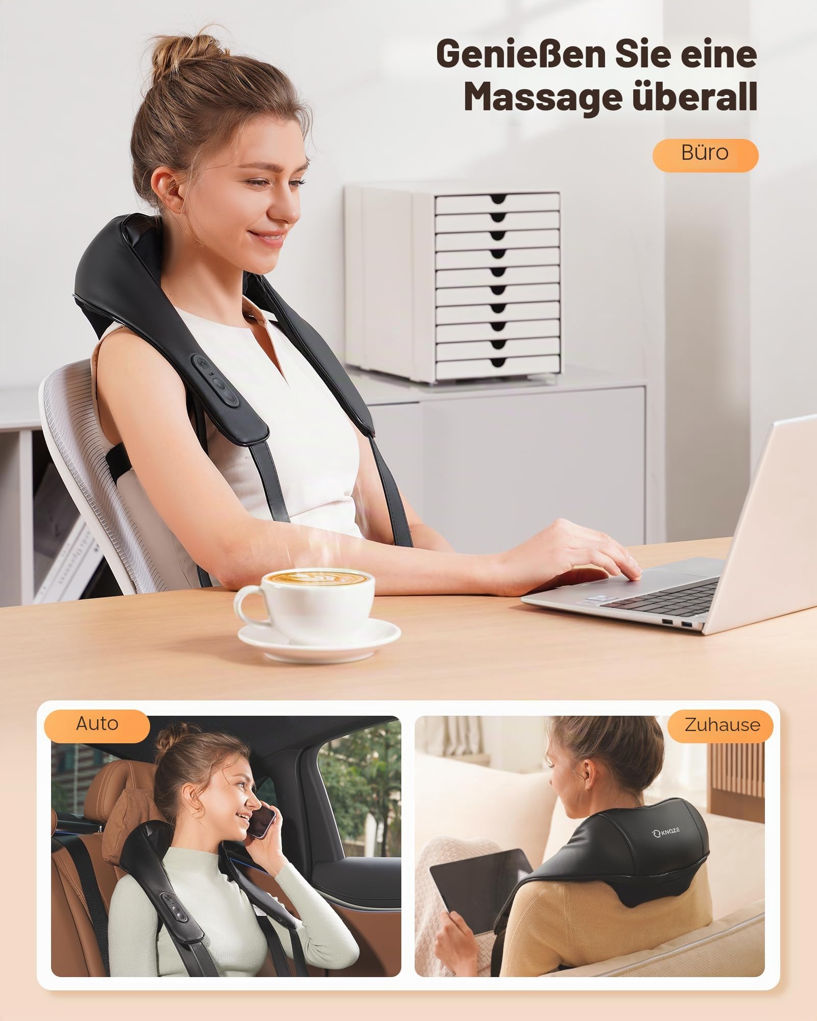 KNQZE® Shiatsu Massagegerät 4D, 2026 Kabellos Nackenmassagegerät mit Wärme, Verbesserte Graphenheizung, 4D Shiatsu Tief knetende Nackenmassage für Nacken, Schulter, Rücken, Geschenke,Schwarz