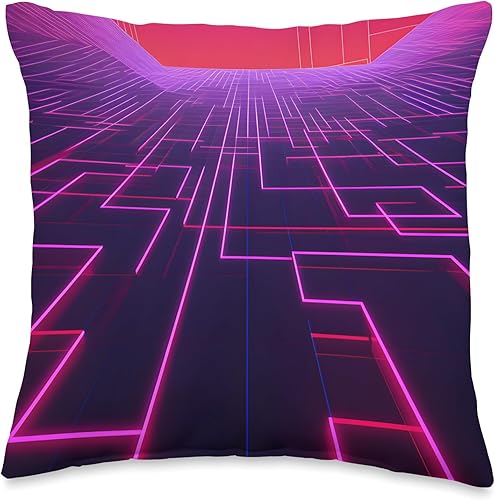 PP Accessories Retrowave Vaporwave 80s Synthwave Throw Pillow, 16x16, Multicolor