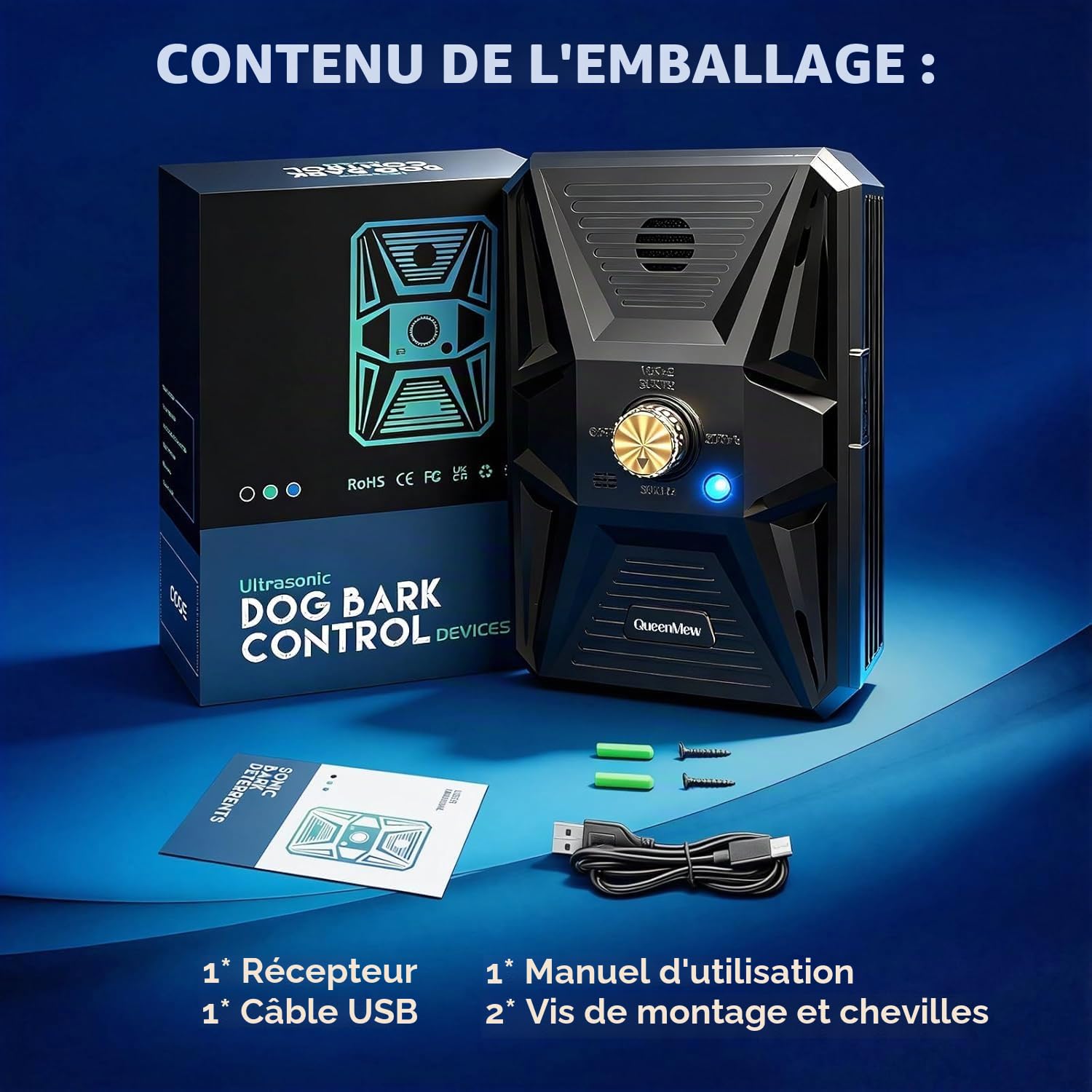 Anti Aboiement Chien, Dispositif Anti Aboiement Chien Ultrasons à 3 Modes, Boitier Anti Aboiement Chien de 33 Pieds, l'entraînement des Grands et Petits Chiens en Extérieur et Intérieur
