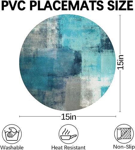 Miniatura 3 de Manteles individuales modernos de cuña turquesa turquesa para mesa redonda, juego de 4 manteles individuales de PVC lavables resistentes al calor